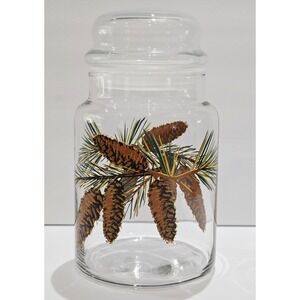 Apothecary Libbey Pine Cone Glass Canister Storage Jar & Lid Pinecones 7" Vtg